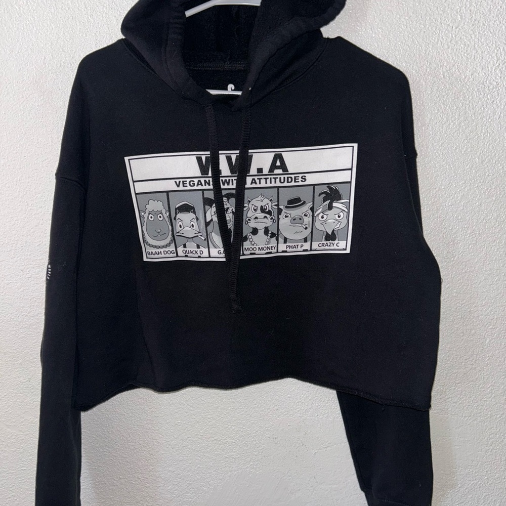 Viva Vegan With Attitudes Black Graphic Cropped Hoodie